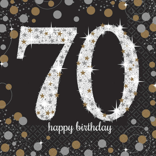 GOLD & BLACK CELEBRATION 70TH BIRTHDAY LUNCH NAPKINS - PACK OF 16