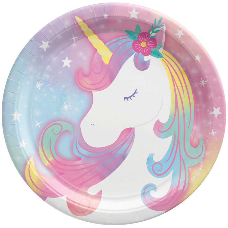 ENCHANTED UNICORN ROUND PAPER PLATES 17.7CM - PACK OF 8