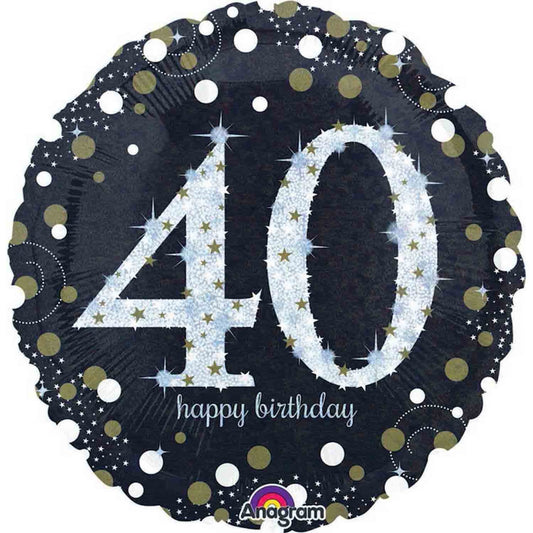 HOLOGRAPHIC SPARKLING CELEBRATE 40TH BIRTHDAY FOIL BALLOON - 45CM