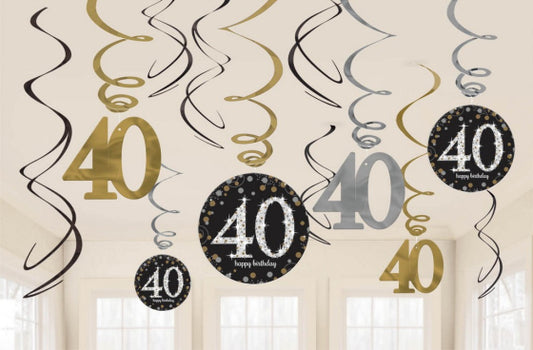 SPARKLING CELEBRATION 40 HANGING SWIRL DECORATIONS - 12 PIECES