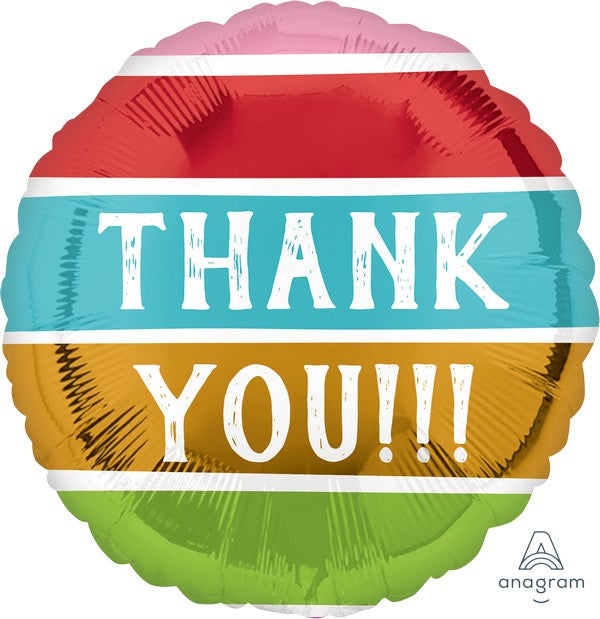 THANK YOU STRIPED COLOURS FOIL BALLOON - 45CM