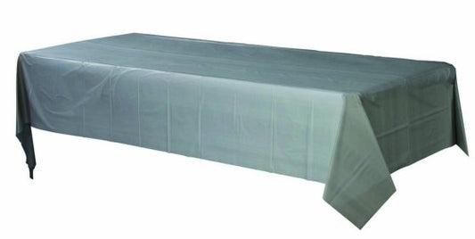 SILVER PLASTIC TABLECOVER - 137CM X 274CM