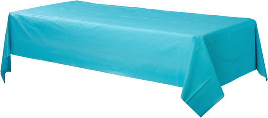 CARIBBEAN BLUE PLASTIC TABLECOVER - 137CM X 274CM