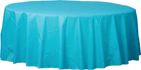 CARIBBEAN BLUE PLASTIC ROUND TABLECOVER - 213CM