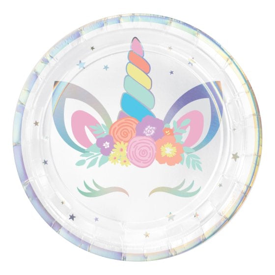 UNICORN PARTY ROUND PAPER PLATES 17.8CM - PACK OF 8