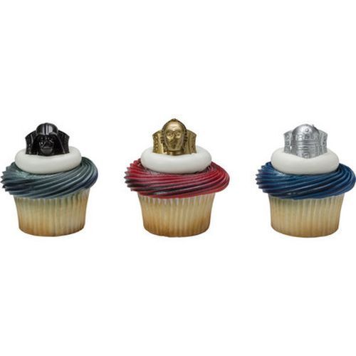 STAR WARS CUPCAKE DARTH VADER, R2-D2 & C-3PO RINGS - PACK OF 12