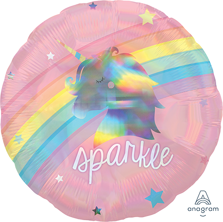 HOLOGRAPHIC MAGICAL RAINBOW SPARKLE UNICORN FOIL BALLOON - 45CM