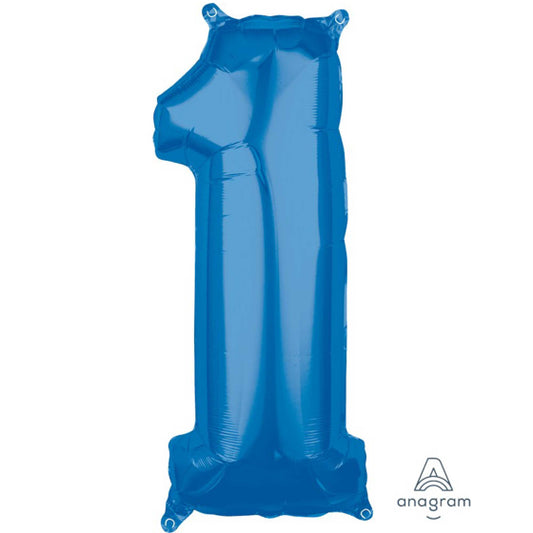 MID-SIZE SHAPE FOIL BALLOON - BLUE NUMBER 1 - 66CM