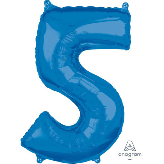 MID-SIZE SHAPE FOIL BALLOON - BLUE NUMBER 5 - 66CM