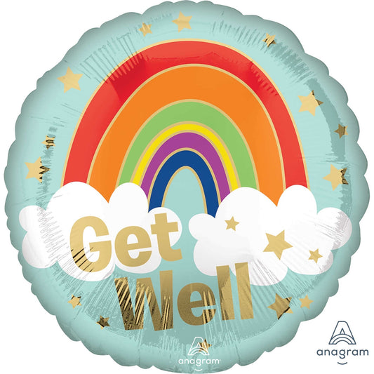 GET WELL GOLDEN RAINBOW FOIL BALLOON - 45CM