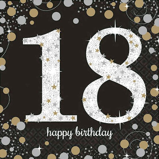 GOLD & BLACK CELEBRATION 18TH BIRTHDAY LUNCH NAPKINS - PACK OF 16