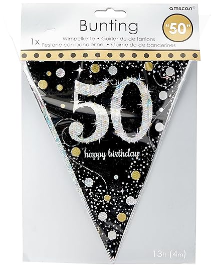 GOLD & BLACK CELEBRATION 50TH BIRTHDAY BUNTING - 4M