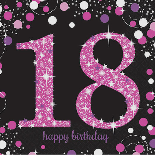 PINK CELEBRATION 18TH BIRTHDAY LUNCH NAPKINS - PACK OF 16