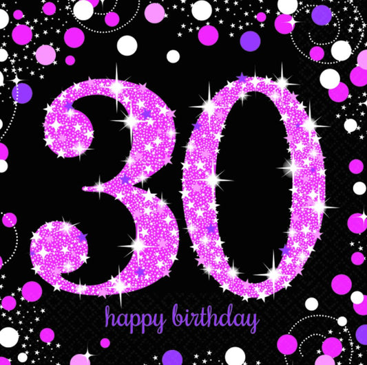 PINK CELEBRATION 30TH BIRTHDAY LUNCH NAPKINS - PACK OF 16