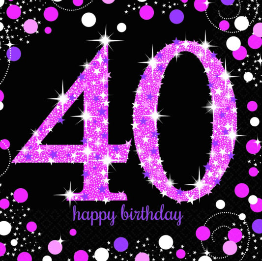 PINK CELEBRATION 40TH BIRTHDAY LUNCH NAPKINS - PACK OF 16