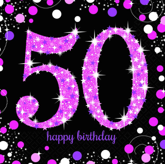 PINK CELEBRATION 50TH BIRTHDAY LUNCH NAPKINS - PACK OF 16