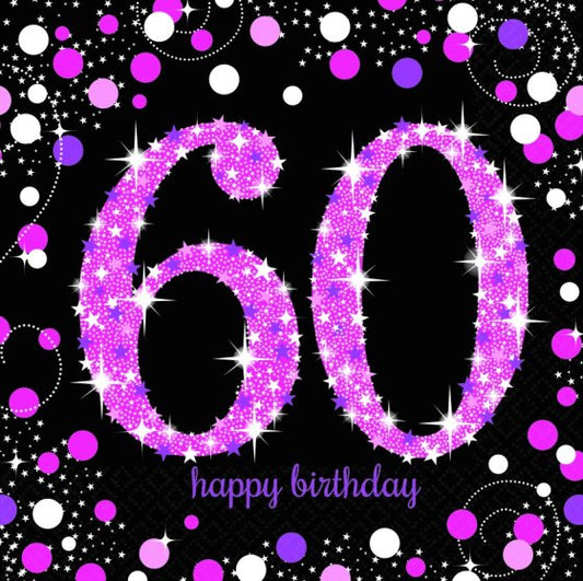 PINK CELEBRATION 60TH BIRTHDAY LUNCH NAPKINS - PACK OF 16