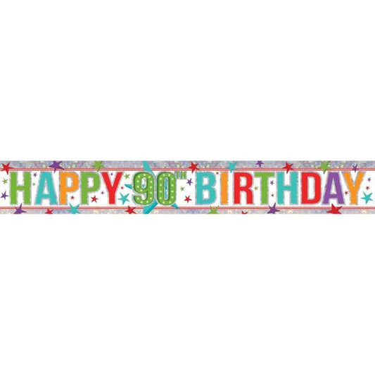 HAPPY BIRTHDAY 90TH FOIL BANNER - 2.7M