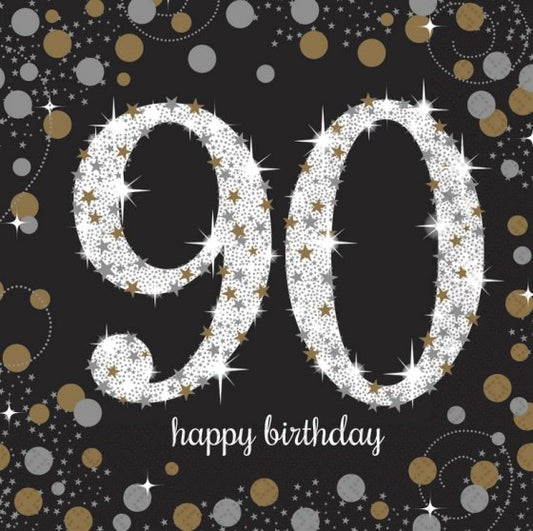 GOLD & BLACK CELEBRATION 90TH BIRTHDAY LUNCH NAPKINS - PACK OF 16