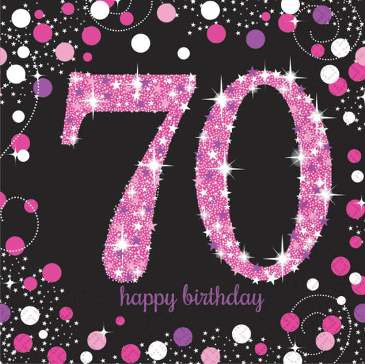 PINK CELEBRATION 70TH BIRTHDAY LUNCH NAPKINS - PACK OF 16