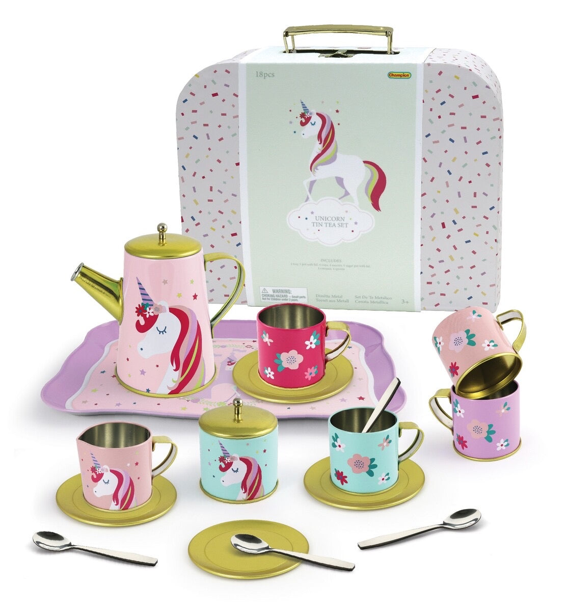 KAPER KIDZ DELUXE UNICORN TIN TEA SET IN SUITCASE - 18 PIECES