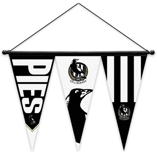 AFL FELT MULTI PENNANT WITH HANGER - SET OF 3 - COLLINGWOOD MAGPIES