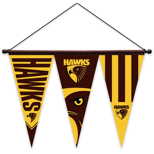 AFL FELT MULTI PENNANT WITH HANGER - SET OF 3 - HAWTHORN HAWKS