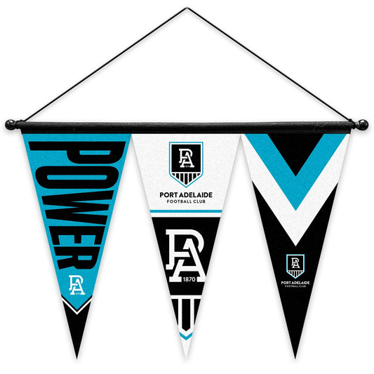 AFL FELT MULTI PENNANT WITH HANGER - SET OF 3 - PORT ADELAIDE POWER