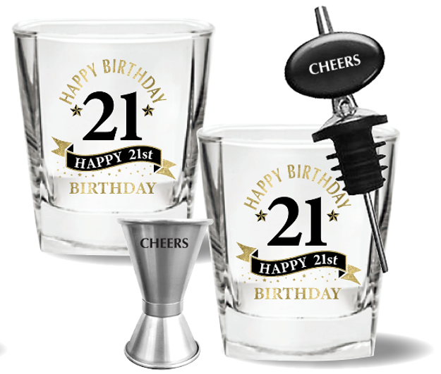 21ST BIRTHDAY SPIRIT GLASS GIFT SET - 4 PIECE GIFT SET