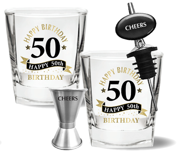 50TH BIRTHDAY SPIRIT GLASS GIFT SET - 4 PIECE GIFT SET