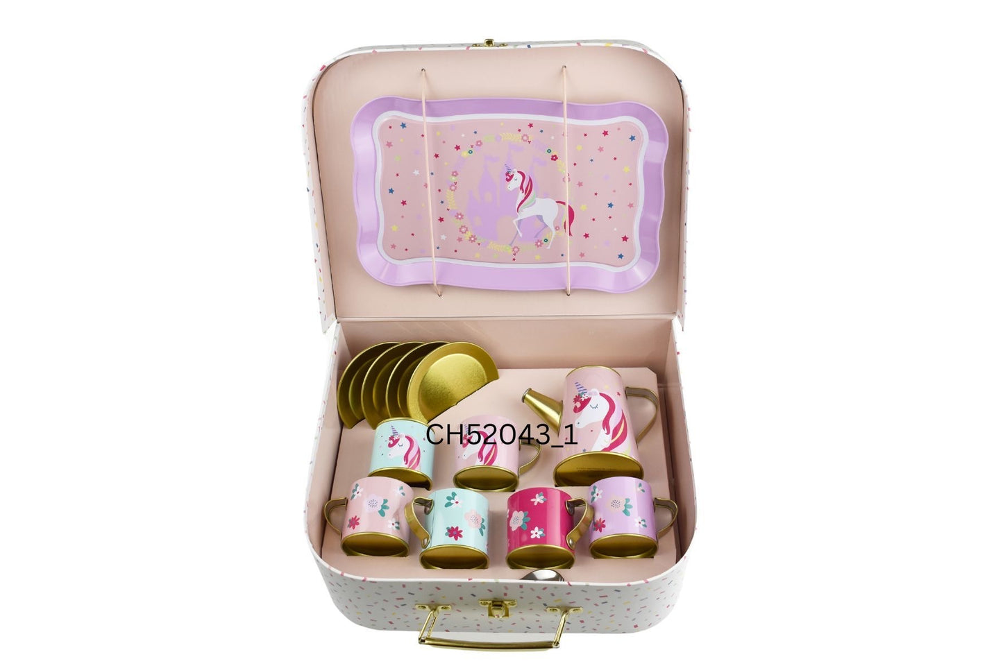 KAPER KIDZ DELUXE UNICORN TIN TEA SET IN SUITCASE - 18 PIECES