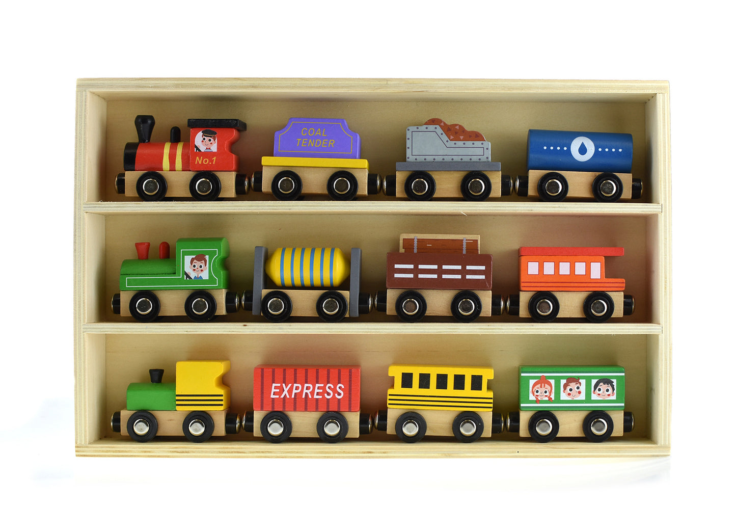 TOOKY TOY WOODEN TRAIN AND CARRIAGE SET - 13 PIECES