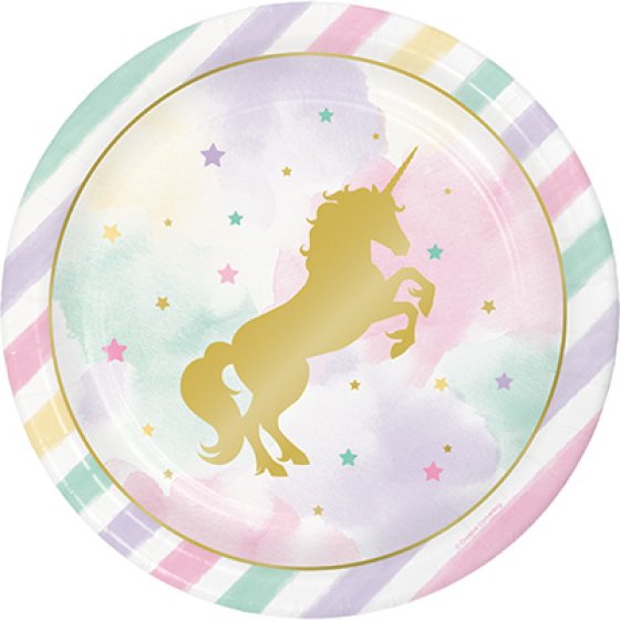 UNICORN SPARKLE ROUND PAPER PLATES 22.2CM - PACK OF 8