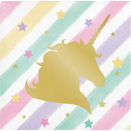 UNICORN SPARKLE BEVERAGE NAPKINS - PACK OF 16