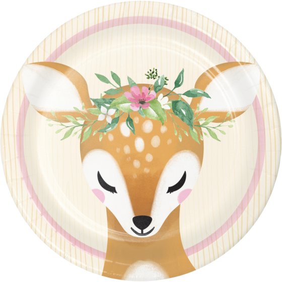 DEER LITTLE ONE ROUND PAPER PLATES 17.4 CM - PACK OF 8