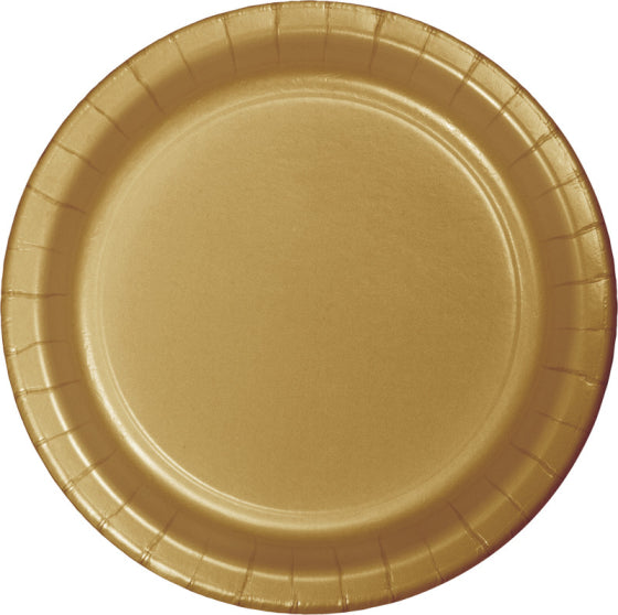 GLITTERING GOLD ROUND PAPER PLATES 22.2CM - PACK OF 24