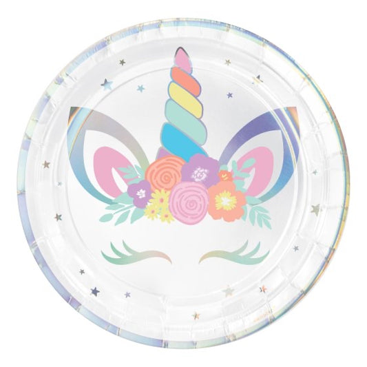 UNICORN PARTY IRIDESCENT ROUND PAPER PLATES 22.9CM - PACK OF 8