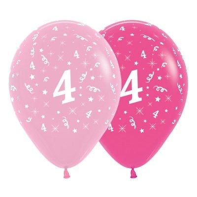 SEMPERTEX PINK 30CM LATEX BALLOONS - NUMBER 4 - PACK OF 6