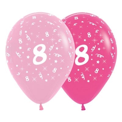 SEMPERTEX PINK 30CM LATEX BALLOONS - NUMBER 8 - PACK OF 6