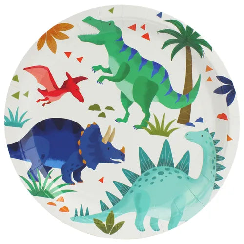 DINOSAUR ROARSOME ROUND PAPER PLATES - PACK OF 8