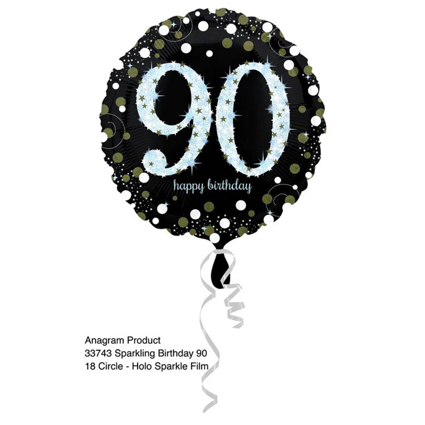 HOLOGRAPHIC SPARKLING CELEBRATE 90TH BIRTHDAY FOIL BALLOON - 45CM