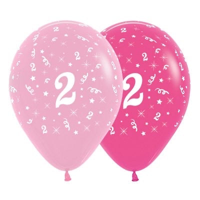 SEMPERTEX PINK 30CM LATEX BALLOONS - NUMBER 2 - PACK OF 6