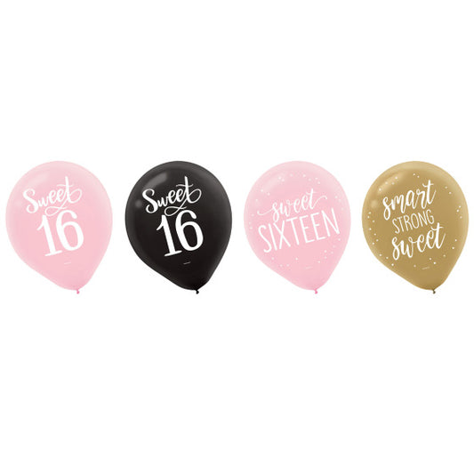 ELEGANT BLUSH SWEET SIXTEEN HELIUM QUALITY LATEX BALLOONS 30.4CM - PACK OF 15