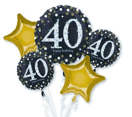 SPARKLING CELEBRATION HELIUM FOIL BALLOON BOUQUET - 40TH BIRTHDAY