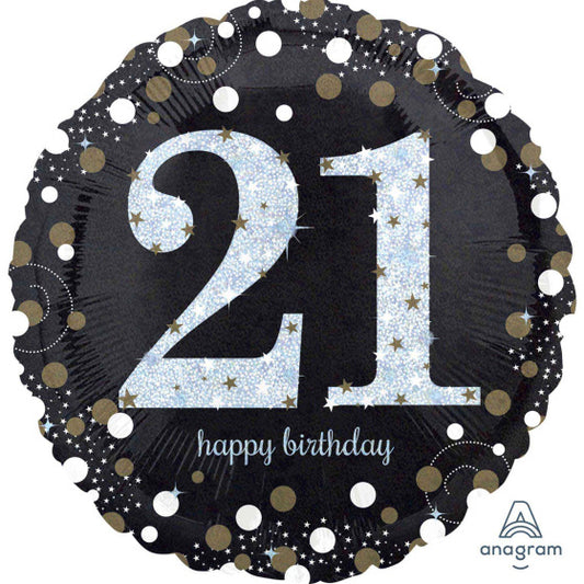 HOLOGRAPHIC SPARKLING CELEBRATE 21ST BIRTHDAY FOIL BALLOON - 45CM