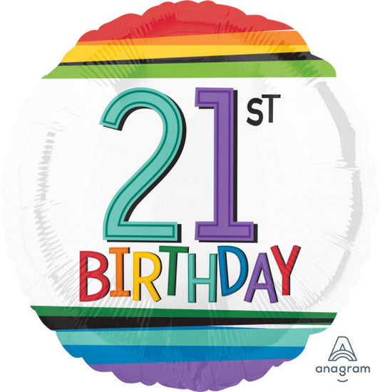 RAINBOW 21ST BIRTHDAY FOIL BALLOON - 43CM