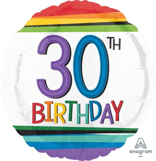 RAINBOW 30TH BIRTHDAY FOIL BALLOON - 43CM