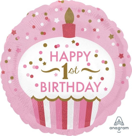 CUPCAKE PINK 1ST BIRTHDAY FOIL BALLOON - 45CM