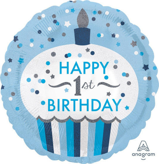 CUPCAKE BLUE 1ST BIRTHDAY FOIL BALLOON - 45CM