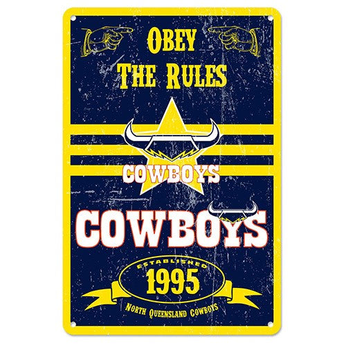 NRL NORTH QUEENSLAND COWBOYS RETRO METAL SIGN